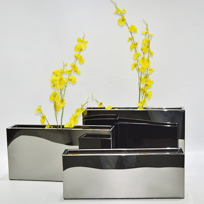 Decorating SUS304 Stainless Steel Flowerpot Metal Long Flowerpot