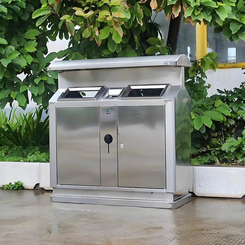 Outdoor Metal Square Recycling Trash Can Park Litter Bin Galvanized Steel Large Trash Dumpster