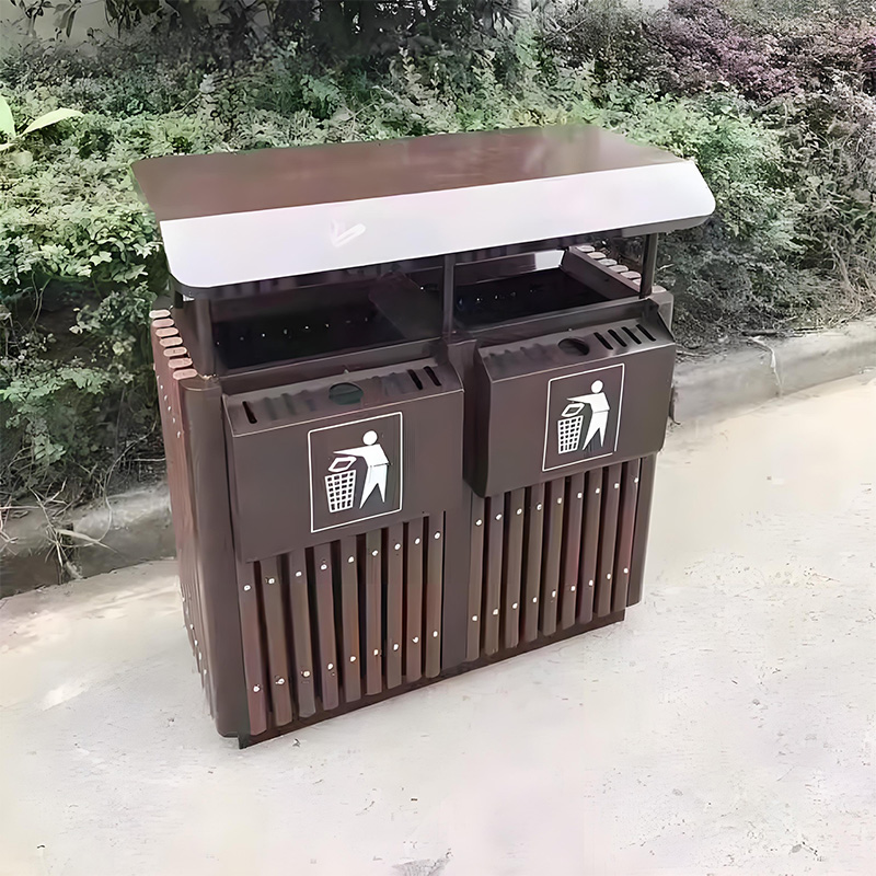 Large waste bin collection station outdoor trash container with wooden metal waste bins
