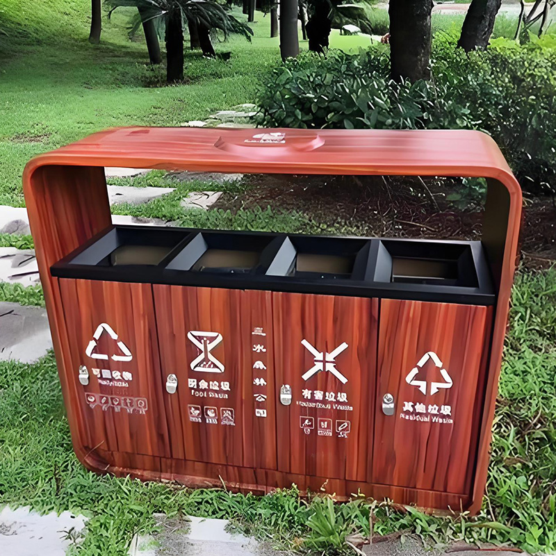 Outdoor recycling bin sorting trash can with ashtray garbage sorting bin with 3 compartments