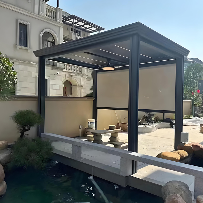 Outdoor garden adjustable slatted canopy rainproof metal gazebo bioclimatic shutters aluminum pergola